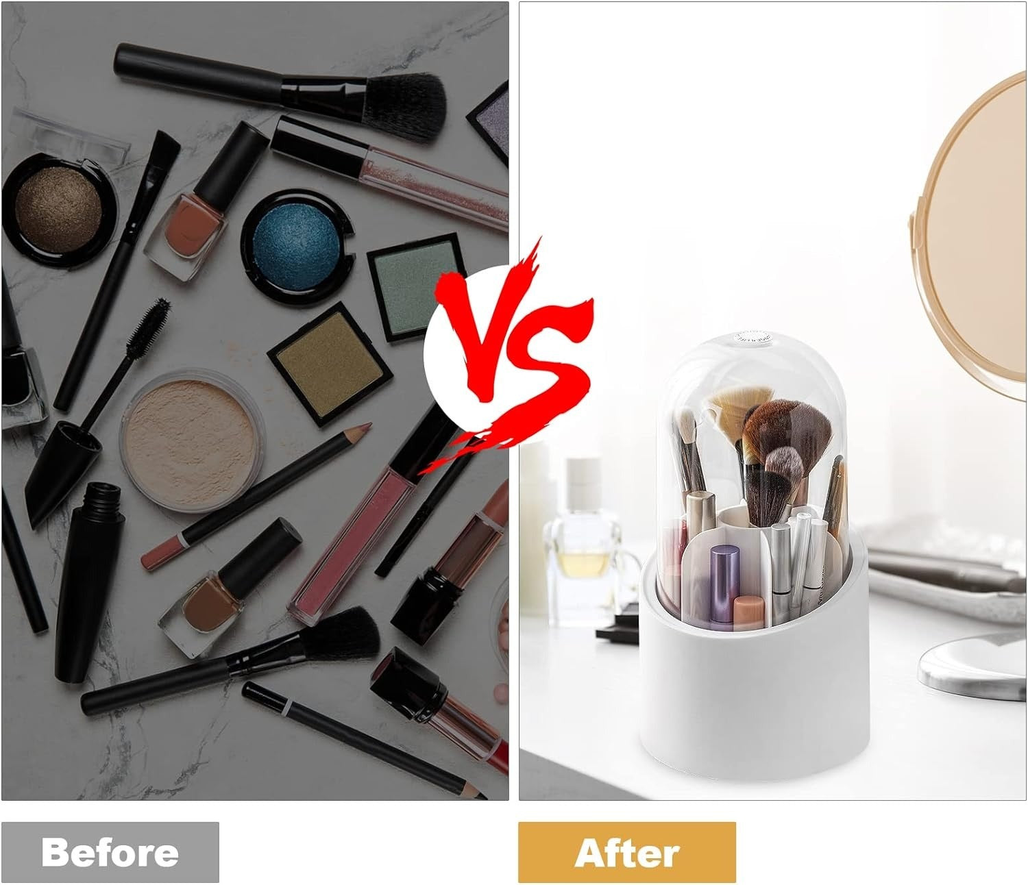 360° Rotating Makeup Brush Holder with Dustproof Lid