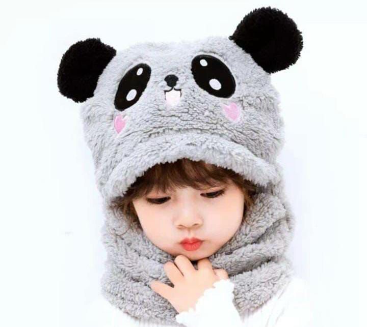 Baby Panda Winter Cap with Attached Neck Warmerda Baby(random color)