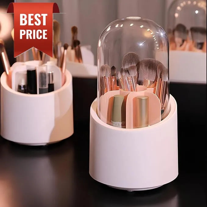 360° Rotating Makeup Brush Holder with Dustproof Lid