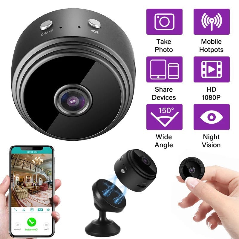 Mini WiFi 1080p HD Smart Security Camera | Wireless Video & Voice Recorder | 2MP Lens | Up to 128GB Support