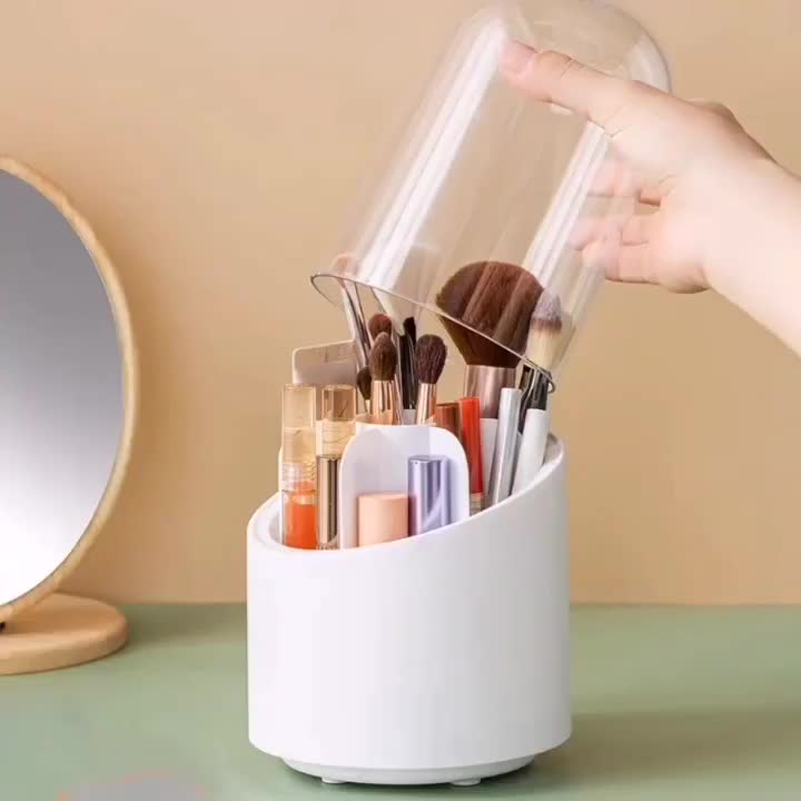 360° Rotating Makeup Brush Holder with Dustproof Lid