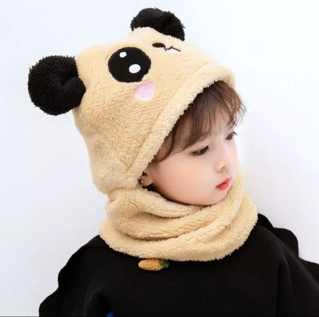 Baby Panda Winter Cap with Attached Neck Warmerda Baby(random color)